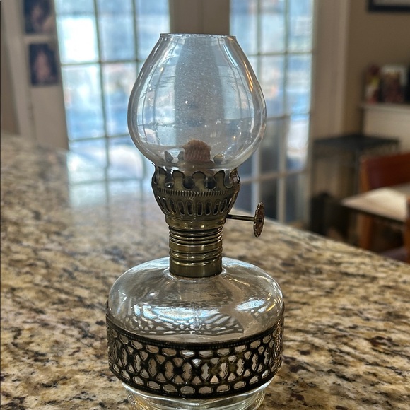 Vintage Glass Oil Lamp with Brass Accents - Picture 3 of 12